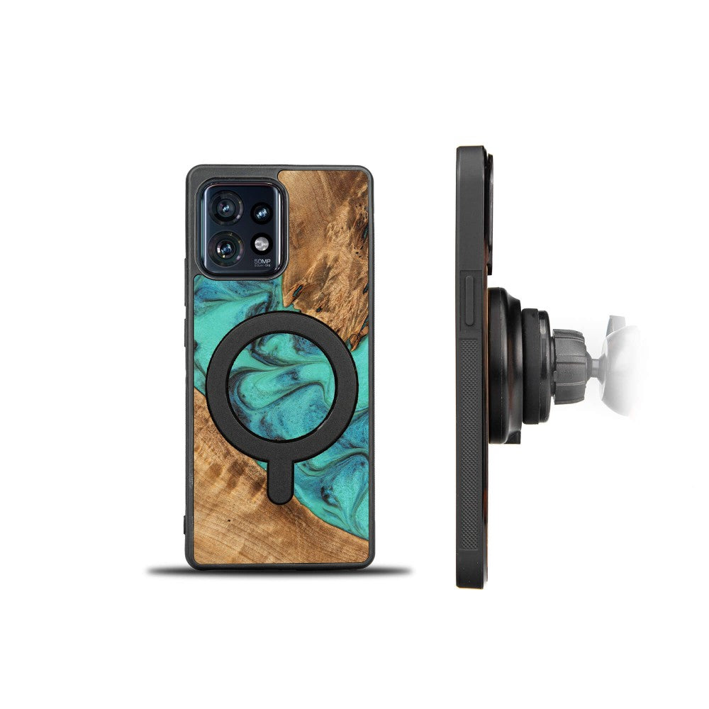 Holzhülle für Motorola Edge 40 Pro, Bewood Unique Turquoise für MagSafe