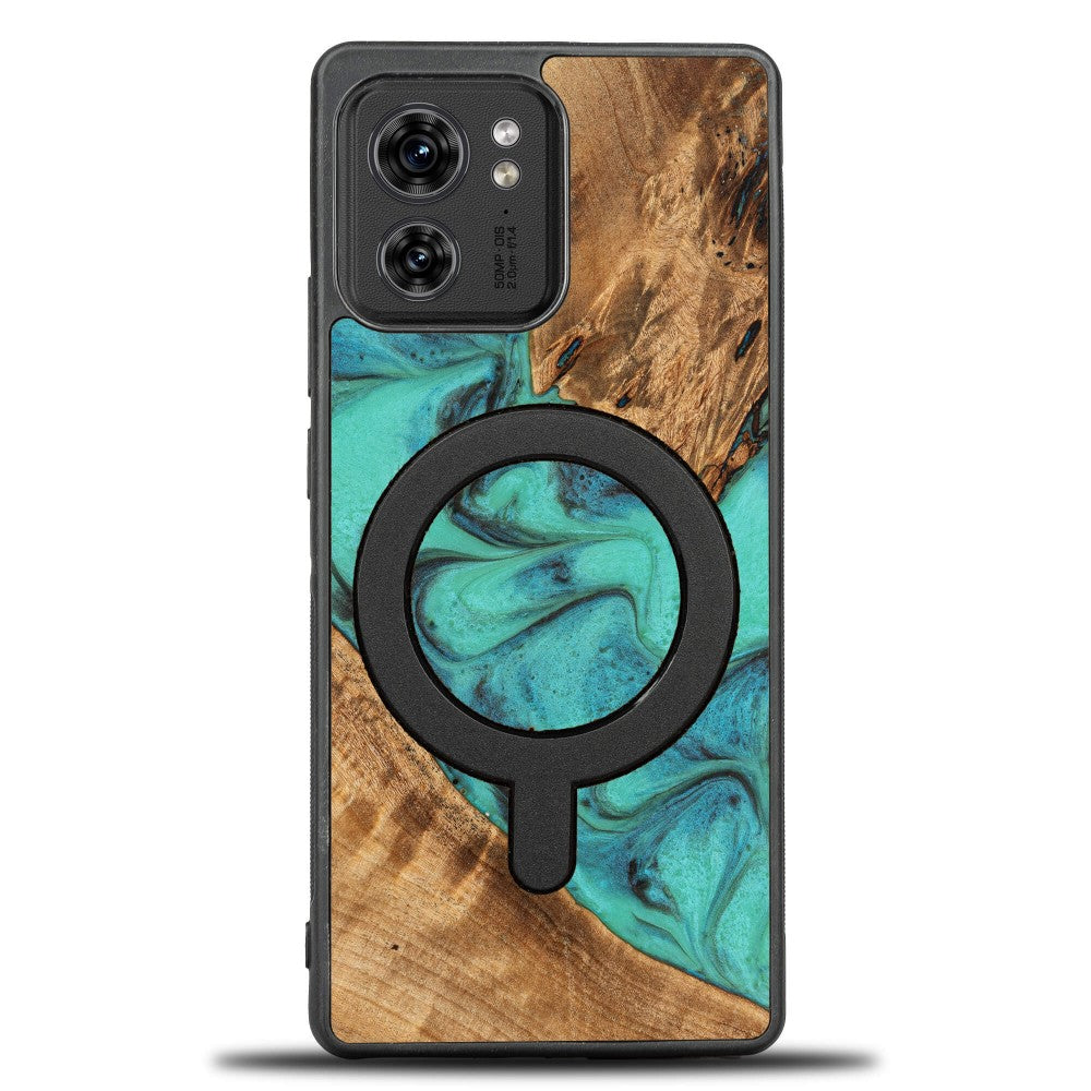 Holzhülle für Motorola Edge 40, Bewood Unique Turquoise für MagSafe