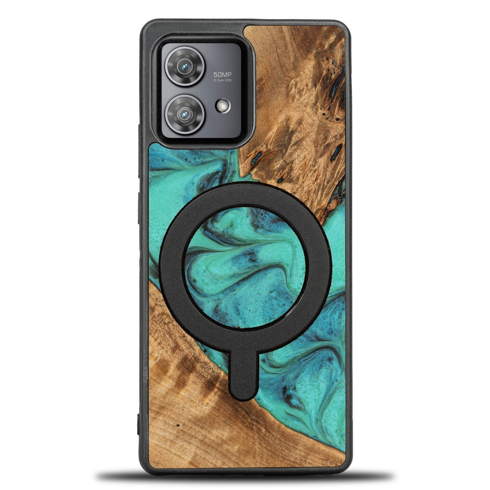 Holzhülle für Motorola Edge 40 Neo, Bewood Unique Turquoise für MagSafe