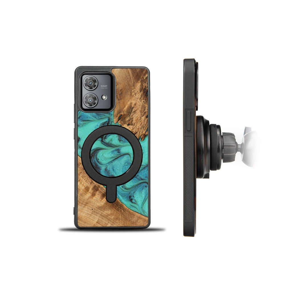 Holzhülle für Motorola Edge 40 Neo, Bewood Unique Turquoise für MagSafe