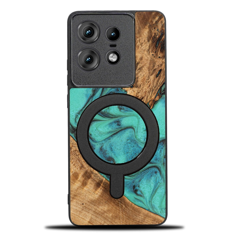 Holzhülle für Motorola Edge 50 Pro, Bewood Unique Turquoise für MagSafe