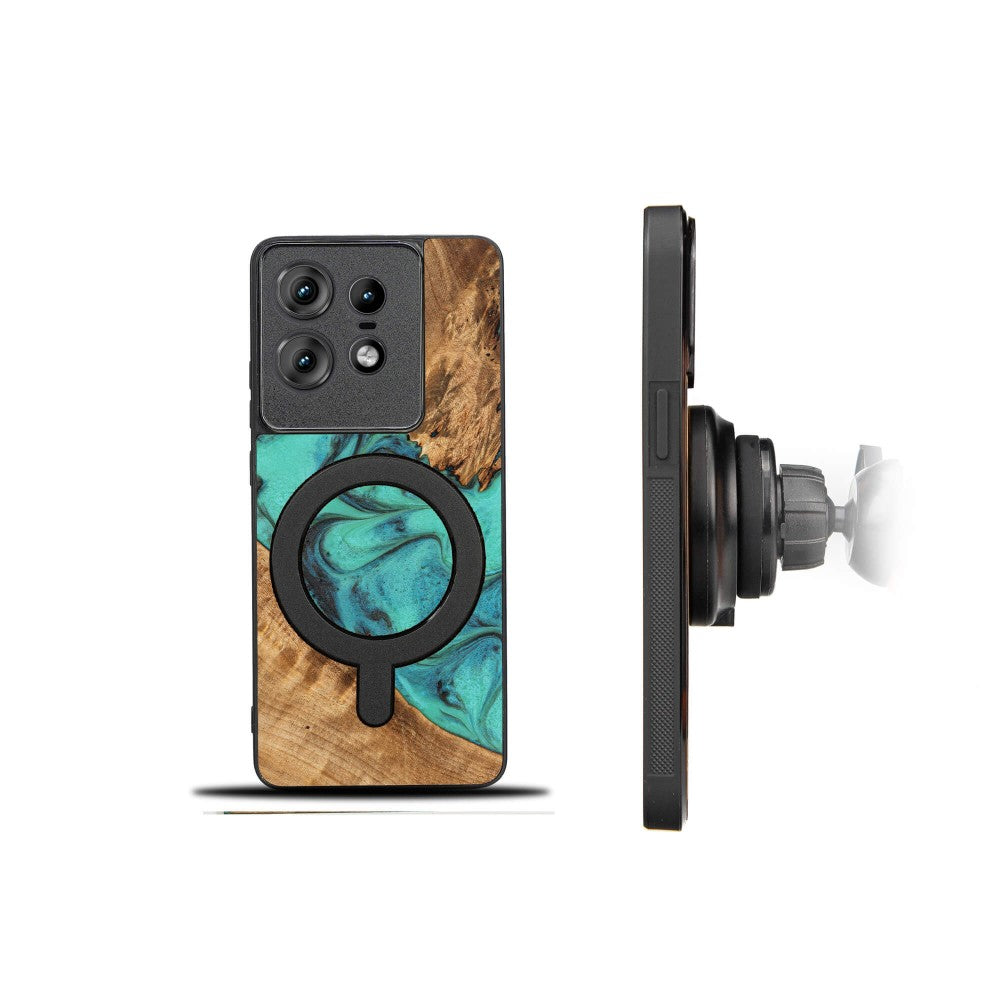 Holzhülle für Motorola Edge 50 Pro, Bewood Unique Turquoise für MagSafe