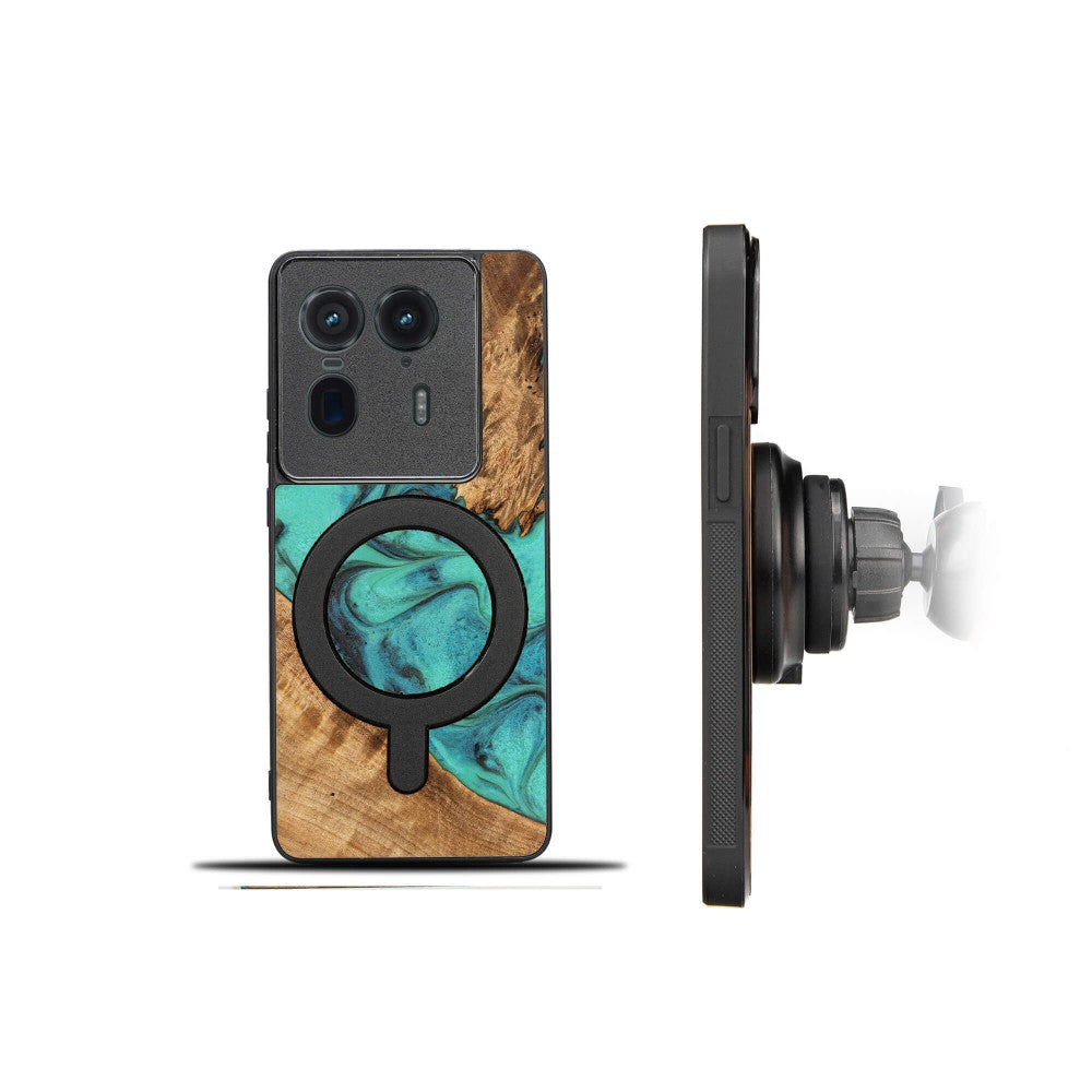 Holzhülle für Motorola Edge 50 Ultra, Bewood Unique Turquoise für MagSafe