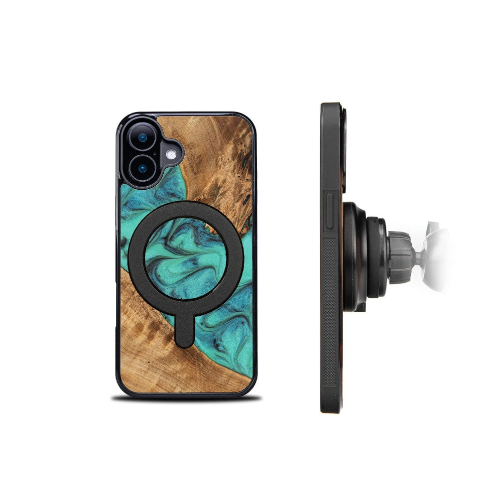 Holzhülle für iPhone 16, Bewood Unique Turquoise für MagSafe