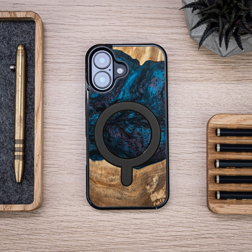 Holzhülle für iPhone 16, Bewood Unique Planets Neptun für MagSafe