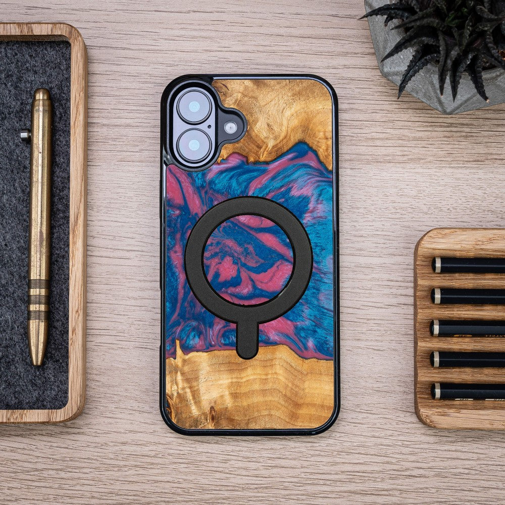 Holzhülle für iPhone 16 Plus, Bewood Unique Neons Vegas für MagSafe