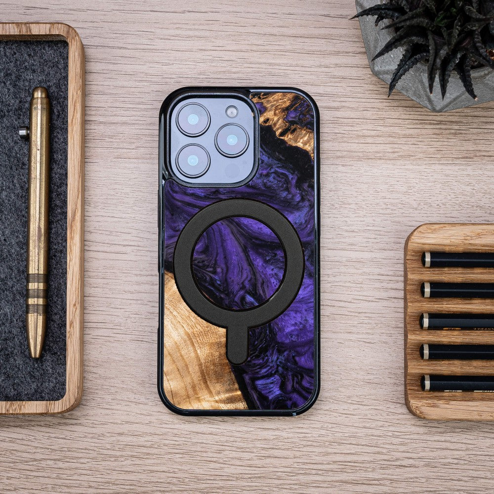 Holzhülle für iPhone 16 Pro, Bewood Unique Violet für MagSafe