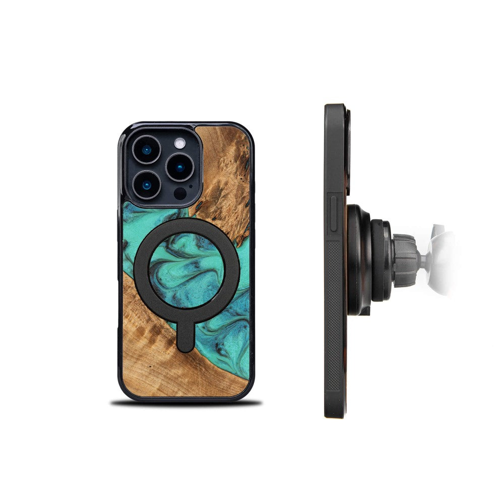 Holzhülle für iPhone 16 Pro, Bewood Unique Turquoise für MagSafe