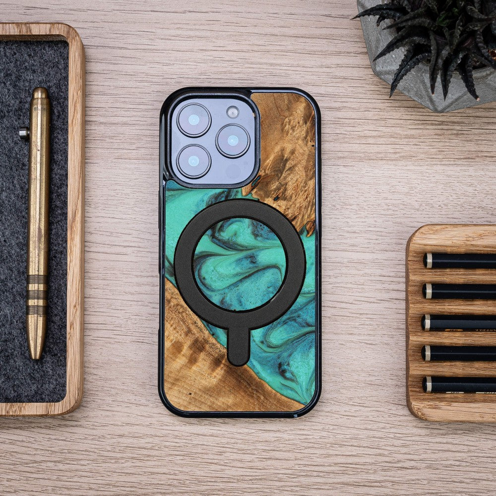Holzhülle für iPhone 16 Pro, Bewood Unique Turquoise für MagSafe