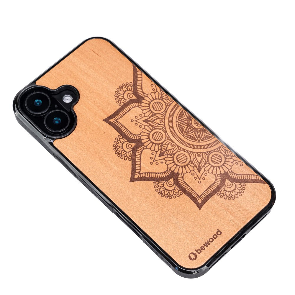 Holzhülle für iPhone 16 Plus, Bewood Apfelbaum Mandala