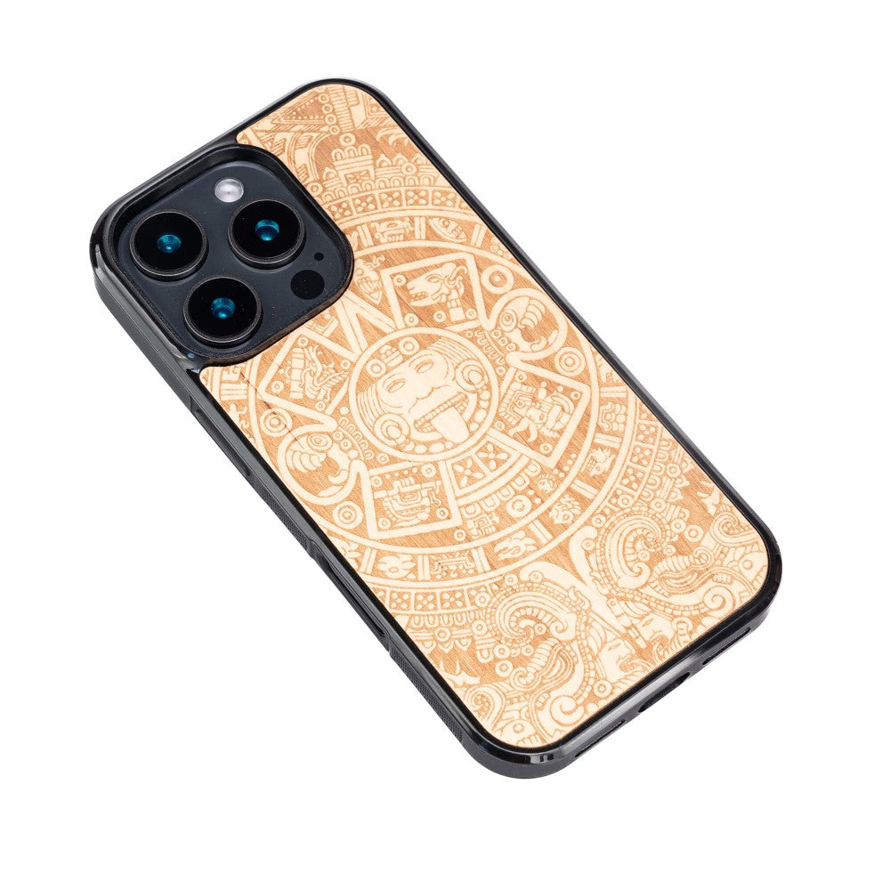 Holzhülle für iPhone 16 Pro, Bewood Aniegre Aztekischer Kalender