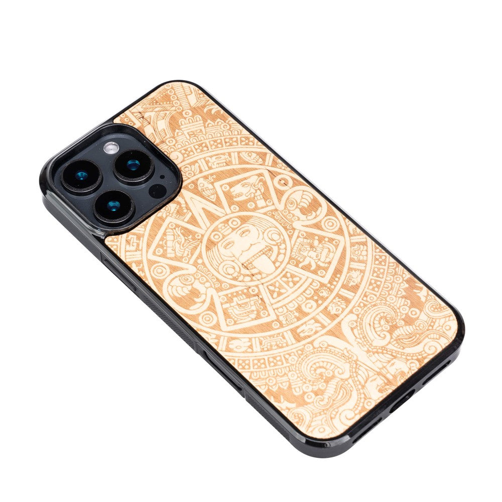 Holzhülle für iPhone 16 Pro Max, Bewood Aniegre Aztekischer Kalender