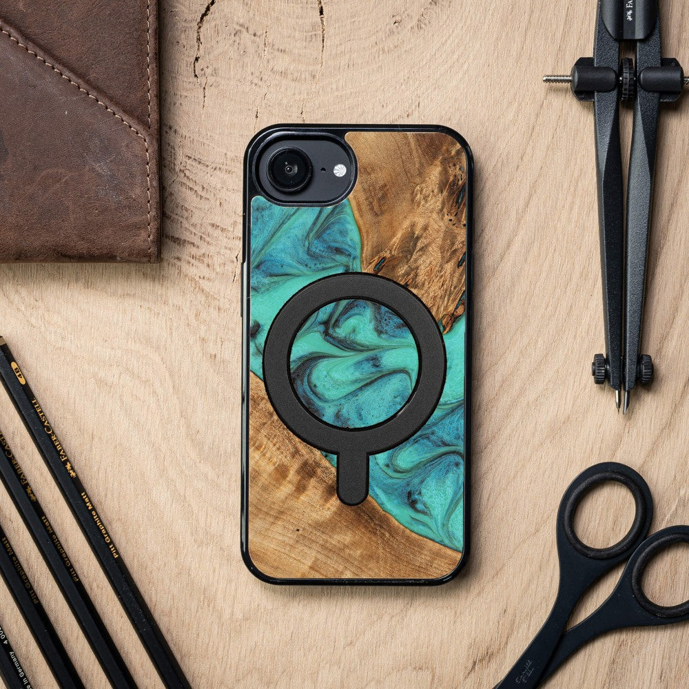 Holzhülle für iPhone 17e / 16e, Bewood Unique Turquoise für MagSafe