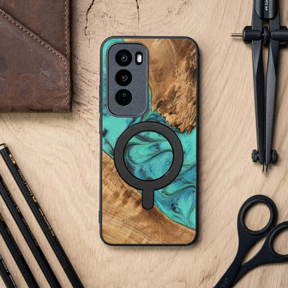 Holzhülle für Oppo Reno 12 Pro, Bewood Unique Turquoise für MagSafe
