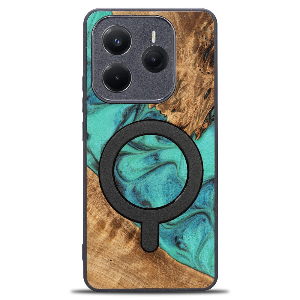 Holzhülle für Xiaomi Redmi Note 14 5G, Bewood Unique Turquoise für MagSafe