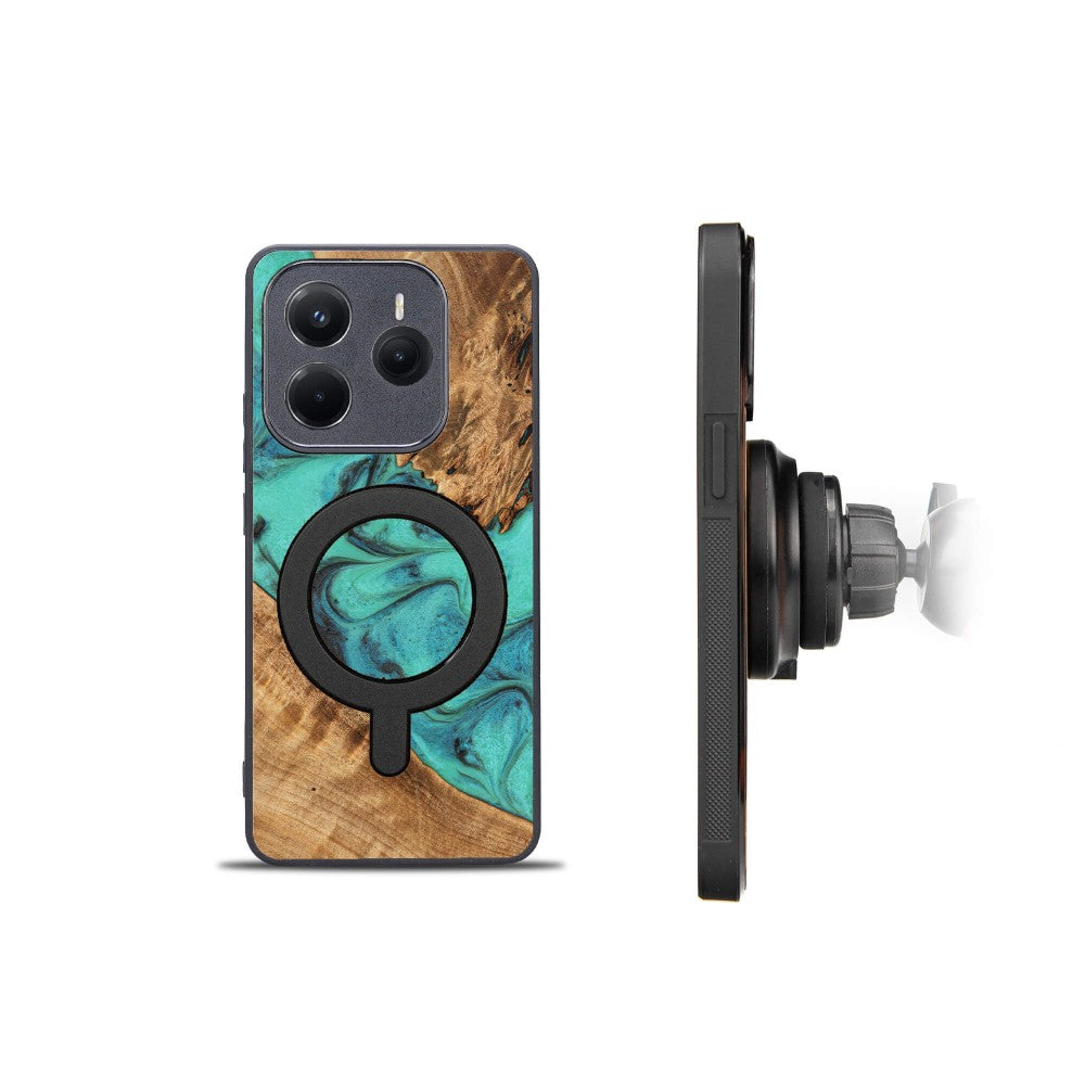 Holzhülle für Xiaomi Redmi Note 14 5G, Bewood Unique Turquoise für MagSafe