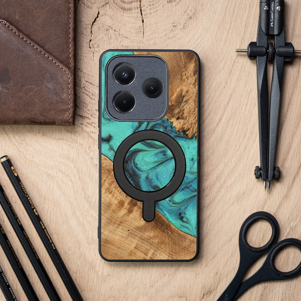 Holzhülle für Xiaomi Redmi Note 14 5G, Bewood Unique Turquoise für MagSafe