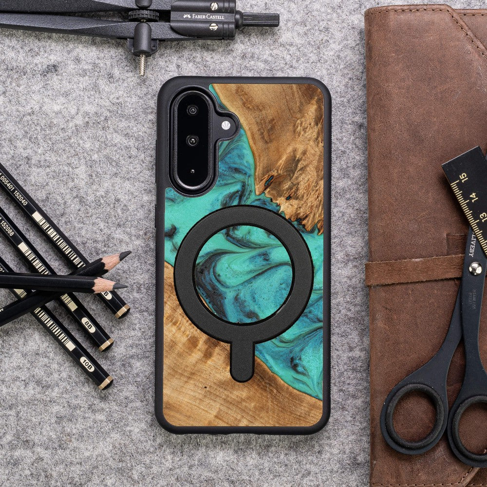 Holzhülle für Galaxy A56 5G, Bewood Unique Turquoise für MagSafe