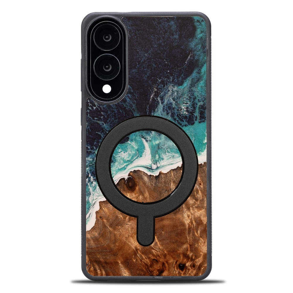 Holzhülle für Galaxy S25 Edge, Bewood Unique Dream Island für MagSafe, Blau-Braun