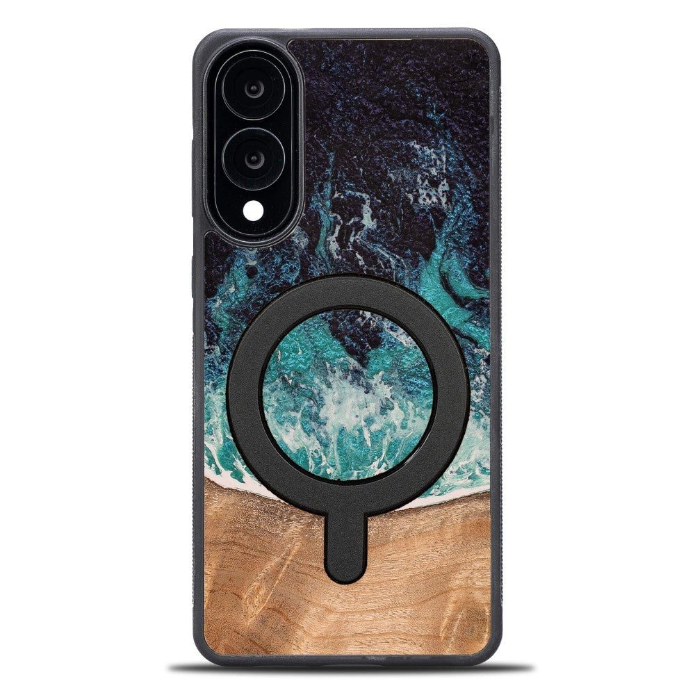 Holzhülle für Galaxy S25 Edge, Bewood Unique Dream Island für MagSafe, Blau-Braun