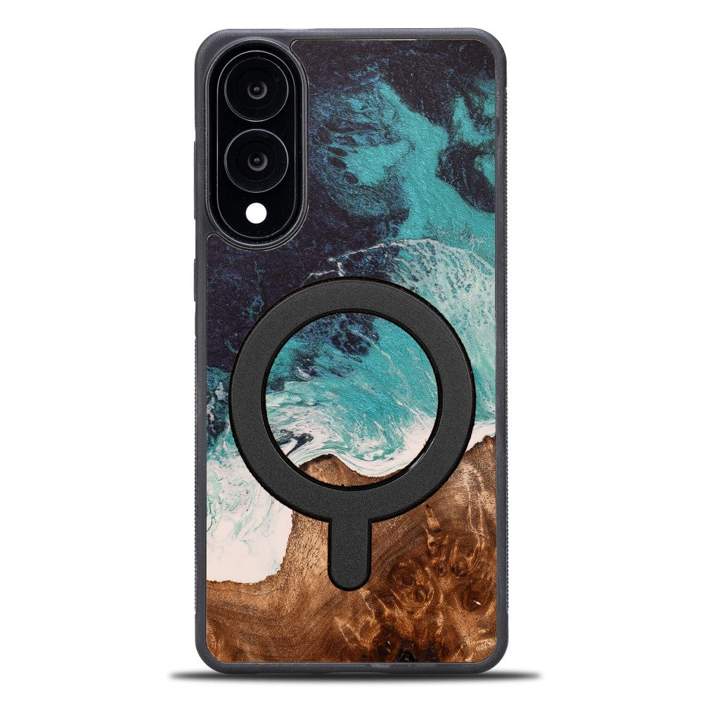 Holzhülle für Galaxy S25 Edge, Bewood Unique Dream Island für MagSafe, Blau-Braun