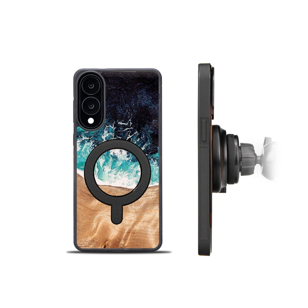 Holzhülle für Galaxy S25 Edge, Bewood Unique Dream Island für MagSafe, Blau-Braun