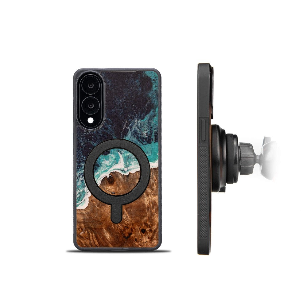 Holzhülle für Galaxy S25 Edge, Bewood Unique Dream Island für MagSafe, Blau-Braun