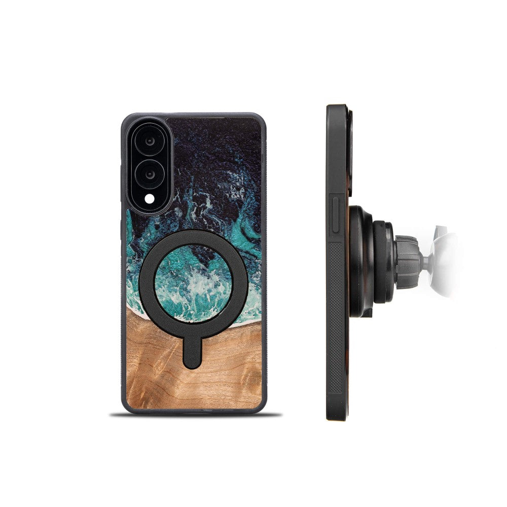 Holzhülle für Galaxy S25 Edge, Bewood Unique Dream Island für MagSafe, Blau-Braun