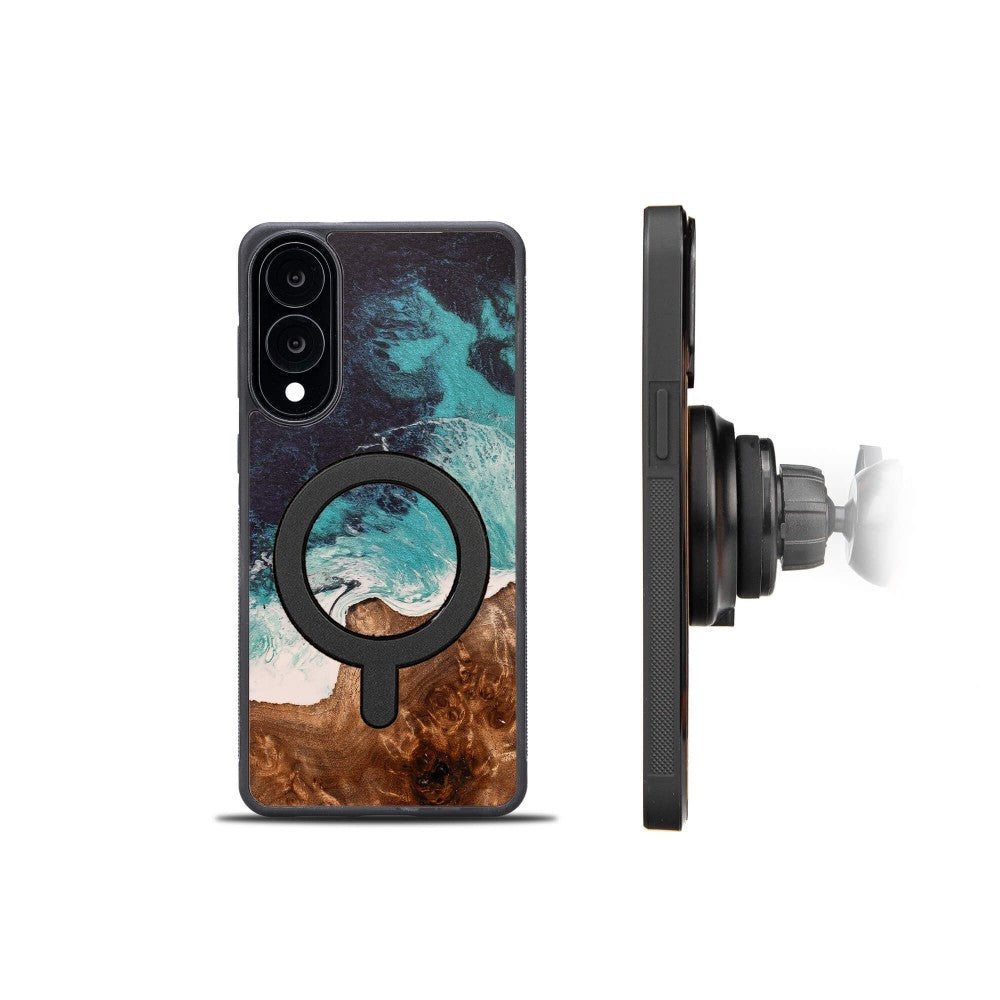 Holzhülle für Galaxy S25 Edge, Bewood Unique Dream Island für MagSafe, Blau-Braun