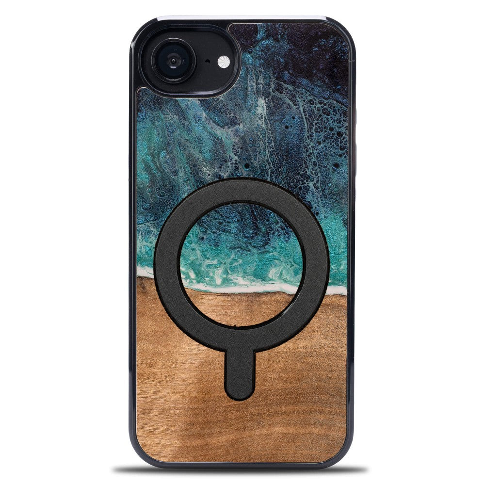 Holzhülle für iPhone 17e / 16e, Bewood Unique Dream Island für MagSafe, Blau-Braun