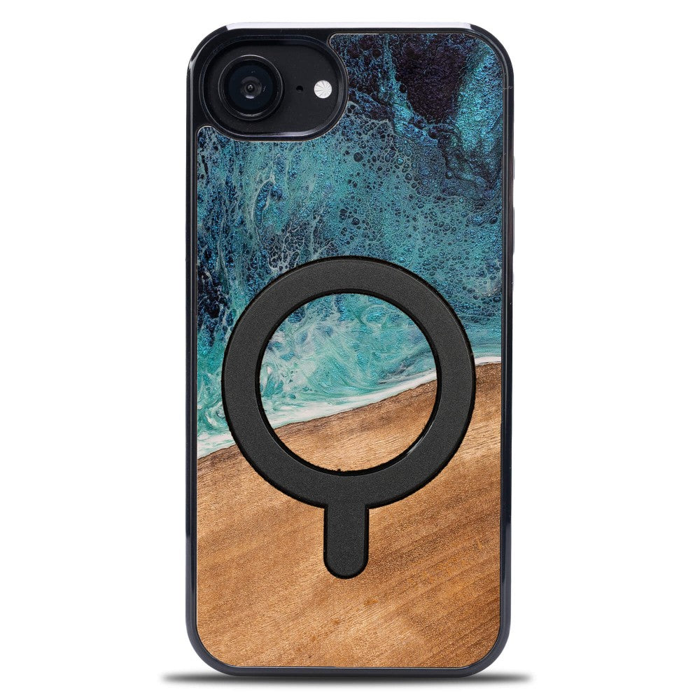 Holzhülle für iPhone 17e / 16e, Bewood Unique Dream Island für MagSafe, Blau-Braun