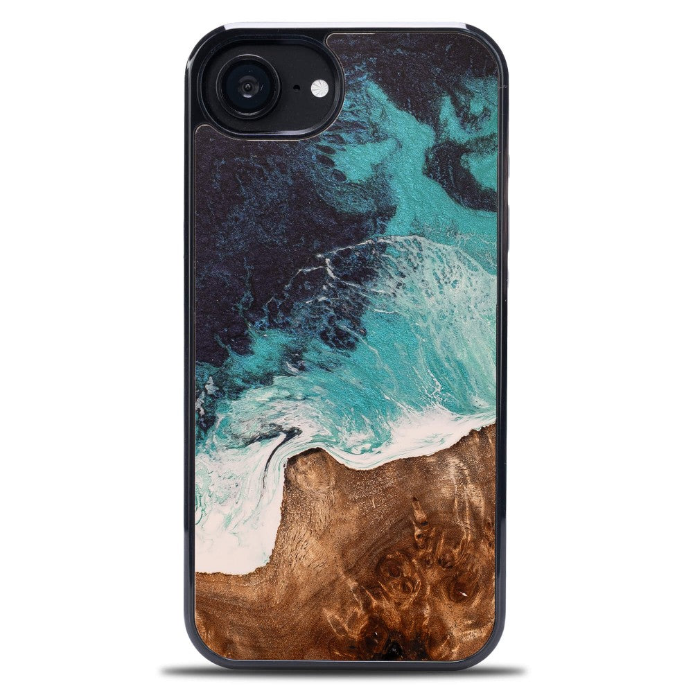 Holzhülle für iPhone 17e / 16e, Bewood Unique Dream Island, Blau-Braun