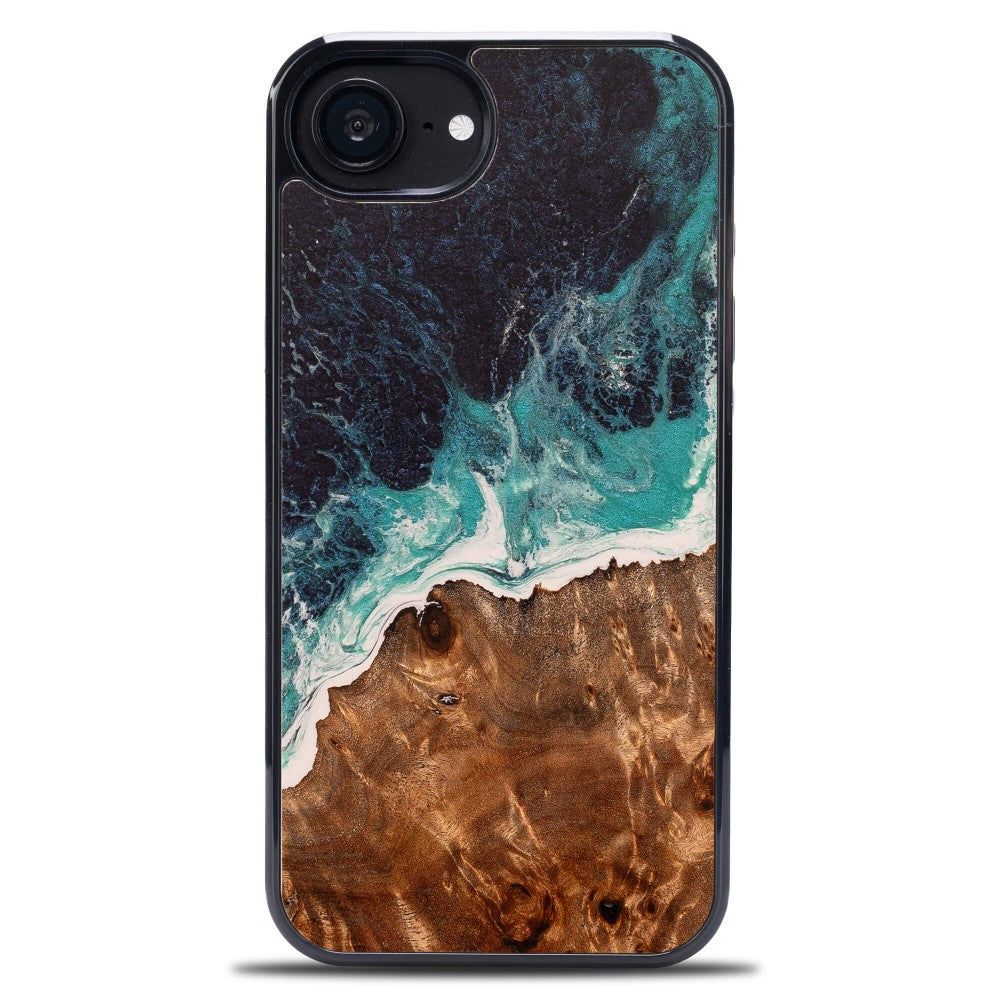Holzhülle für iPhone 17e / 16e, Bewood Unique Dream Island, Blau-Braun