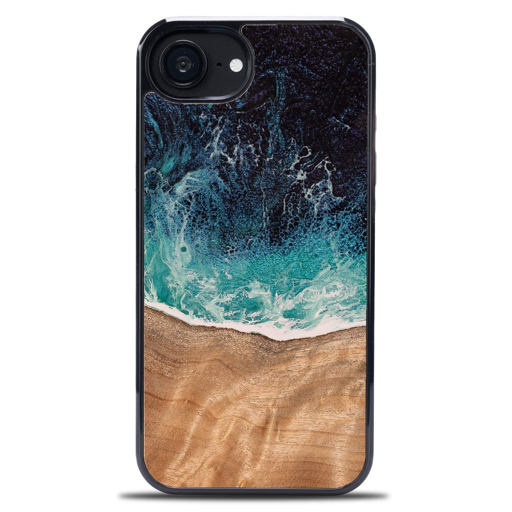 Holzhülle für iPhone 17e / 16e, Bewood Unique Dream Island, Blau-Braun