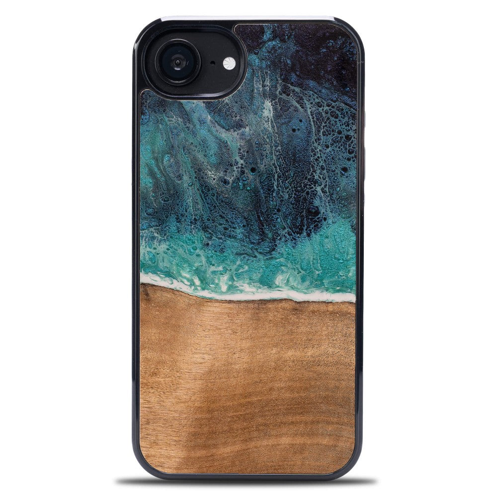 Holzhülle für iPhone 17e / 16e, Bewood Unique Dream Island, Blau-Braun