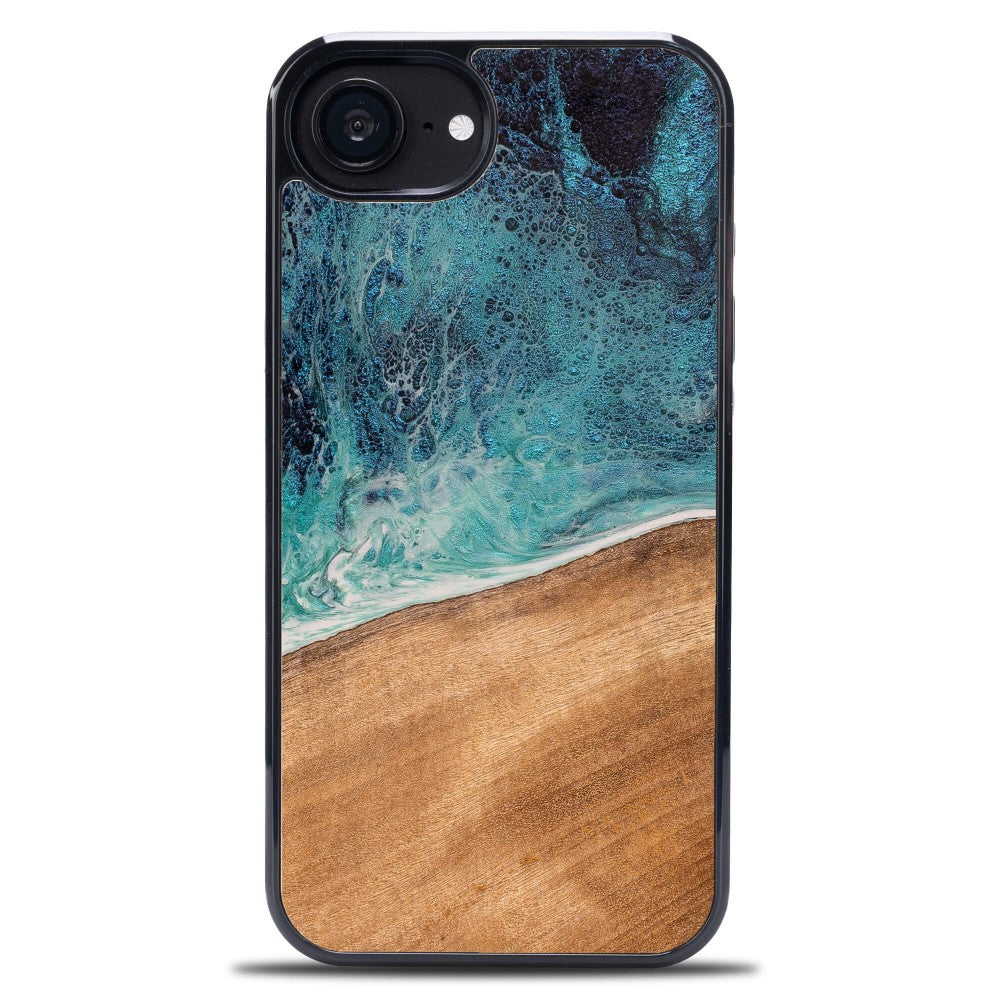 Holzhülle für iPhone 17e / 16e, Bewood Unique Dream Island, Blau-Braun