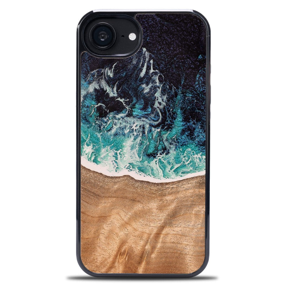 Holzhülle für iPhone 17e / 16e, Bewood Unique Dream Island, Blau-Braun
