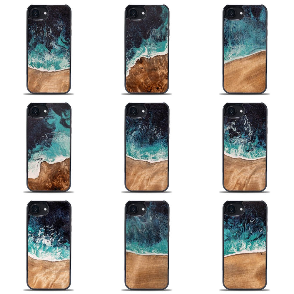 Holzhülle für iPhone 17e / 16e, Bewood Unique Dream Island, Blau-Braun