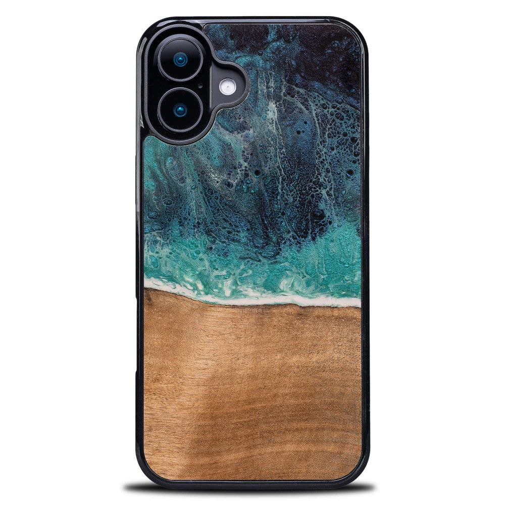 Holzhülle für iPhone 16 Plus, Bewood Unique Dream Island, Blau-Braun