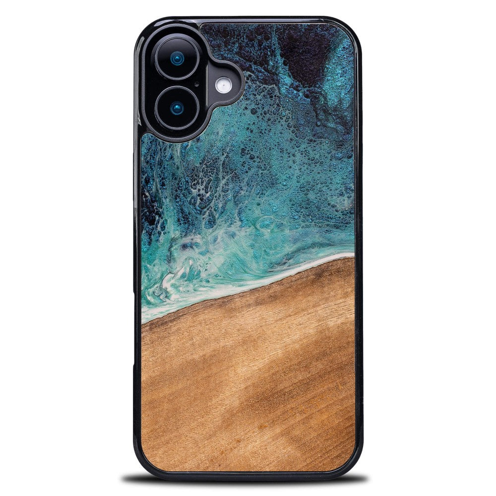 Holzhülle für iPhone 16 Plus, Bewood Unique Dream Island, Blau-Braun