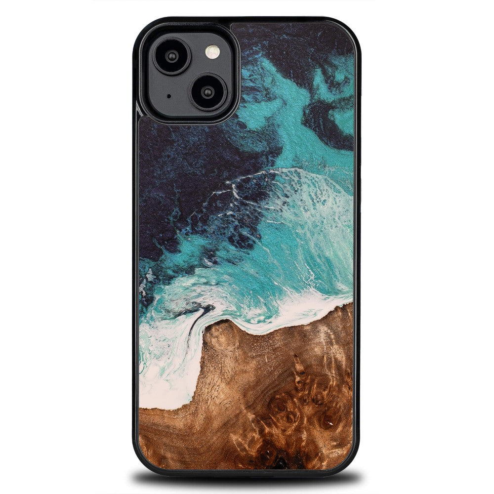Holzhülle für iPhone 15 Plus, Bewood Unique Dream Island, Blau-Braun