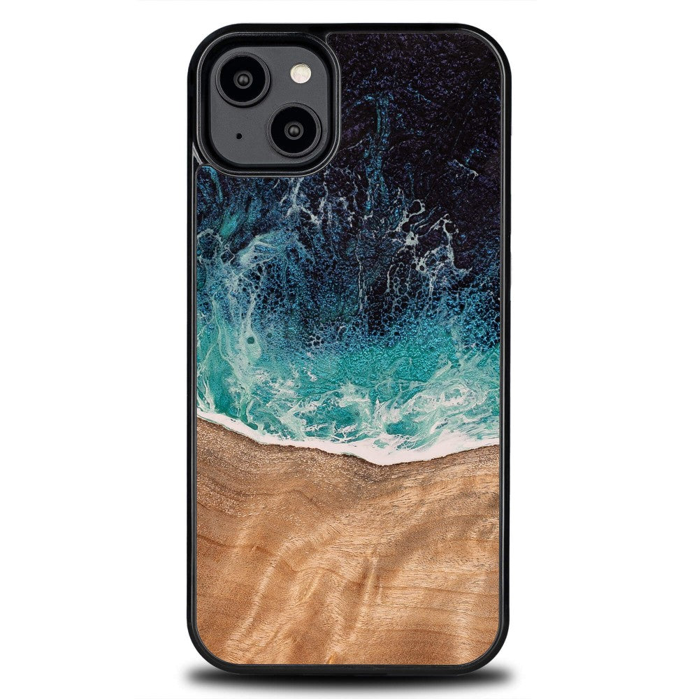 Holzhülle für iPhone 15 Plus, Bewood Unique Dream Island, Blau-Braun
