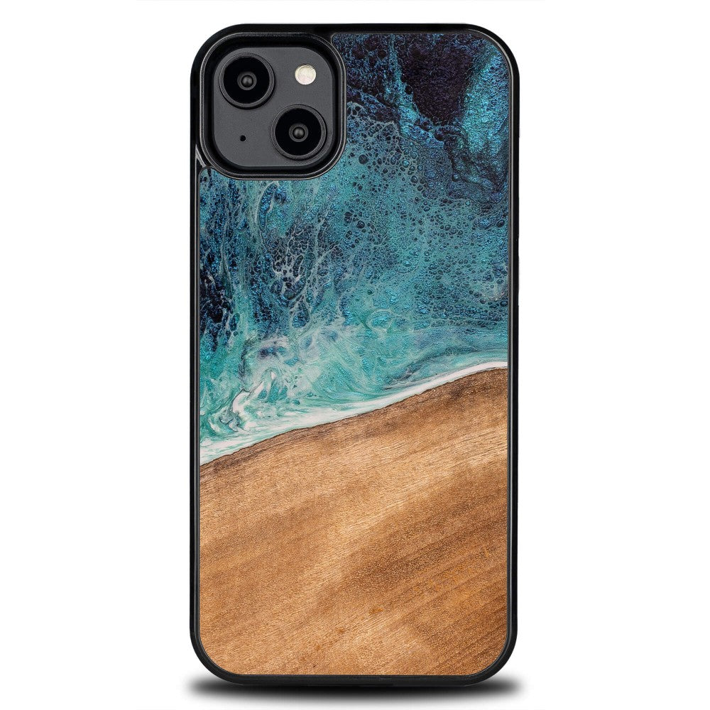 Holzhülle für iPhone 15 Plus, Bewood Unique Dream Island, Blau-Braun