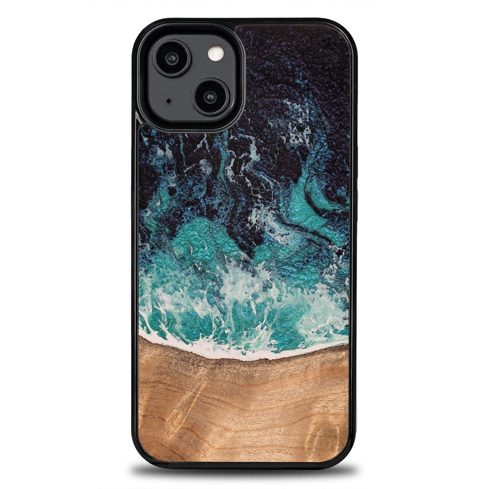 Holzhülle für iPhone 15, Bewood Unique Dream Island, Blau-Braun