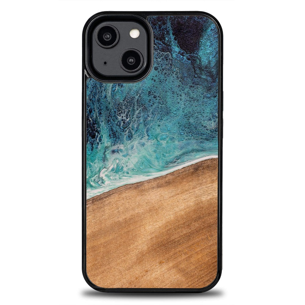 Holzhülle für iPhone 15, Bewood Unique Dream Island, Blau-Braun