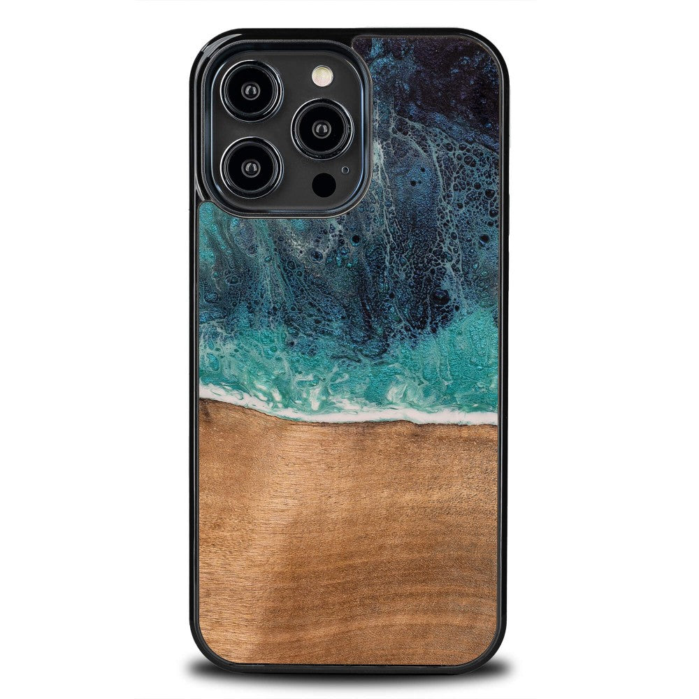 Holzhülle für iPhone 15 Pro, Bewood Unique Dream Island, Blau-Braun