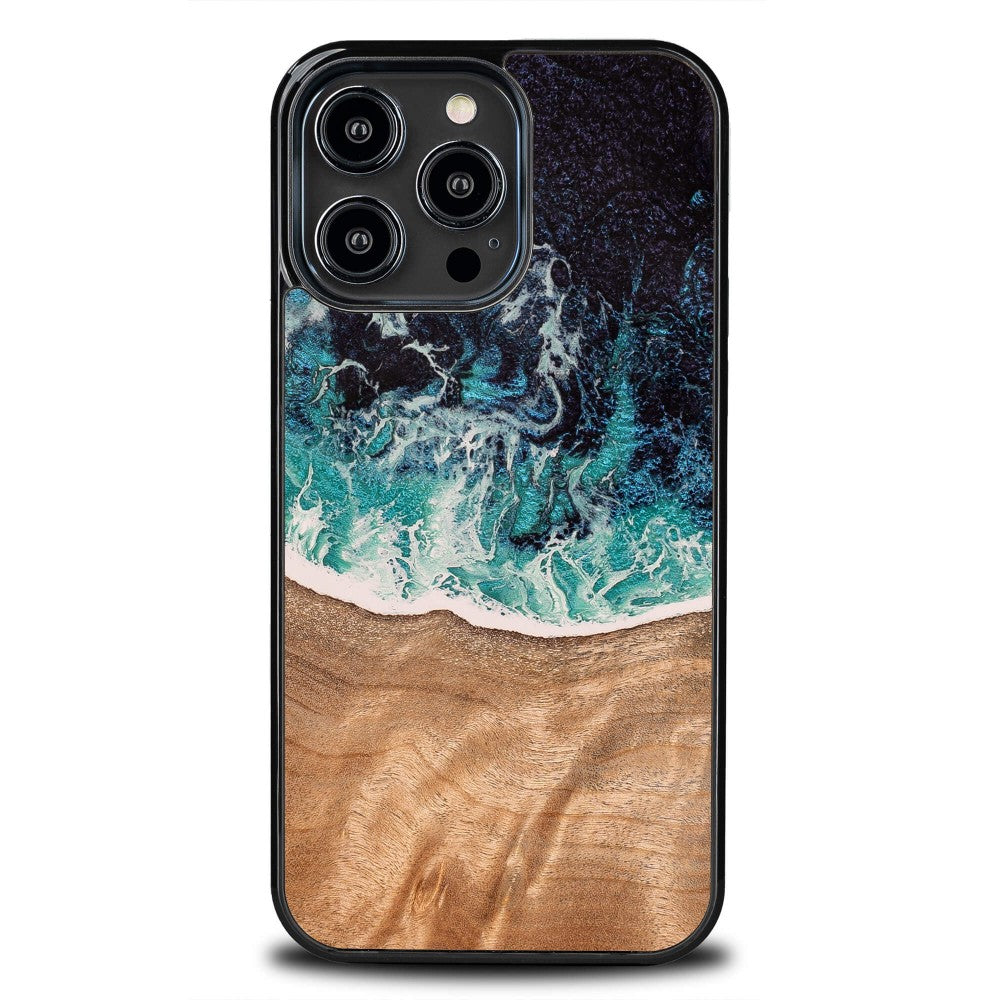 Holzhülle für iPhone 15 Pro, Bewood Unique Dream Island, Blau-Braun