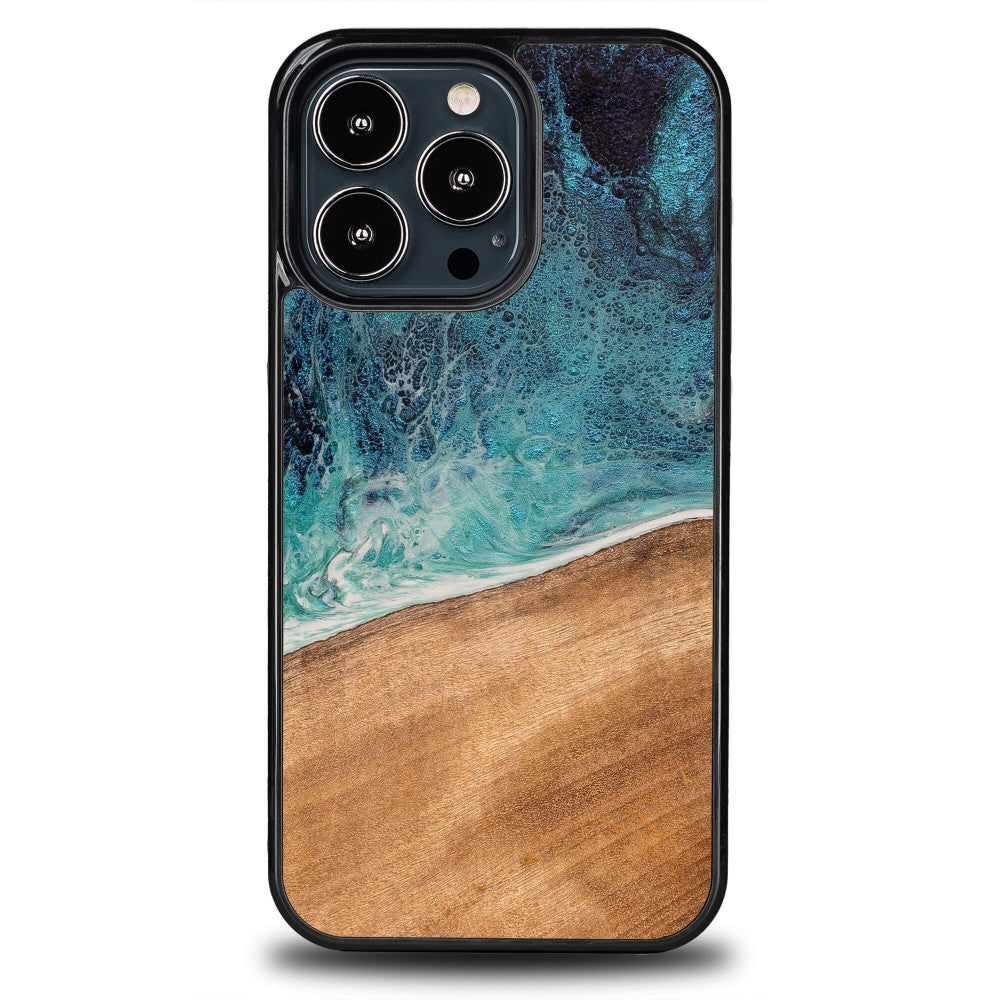 Holzhülle für iPhone 13 Pro, Bewood Unique Dream Island, Blau-Braun