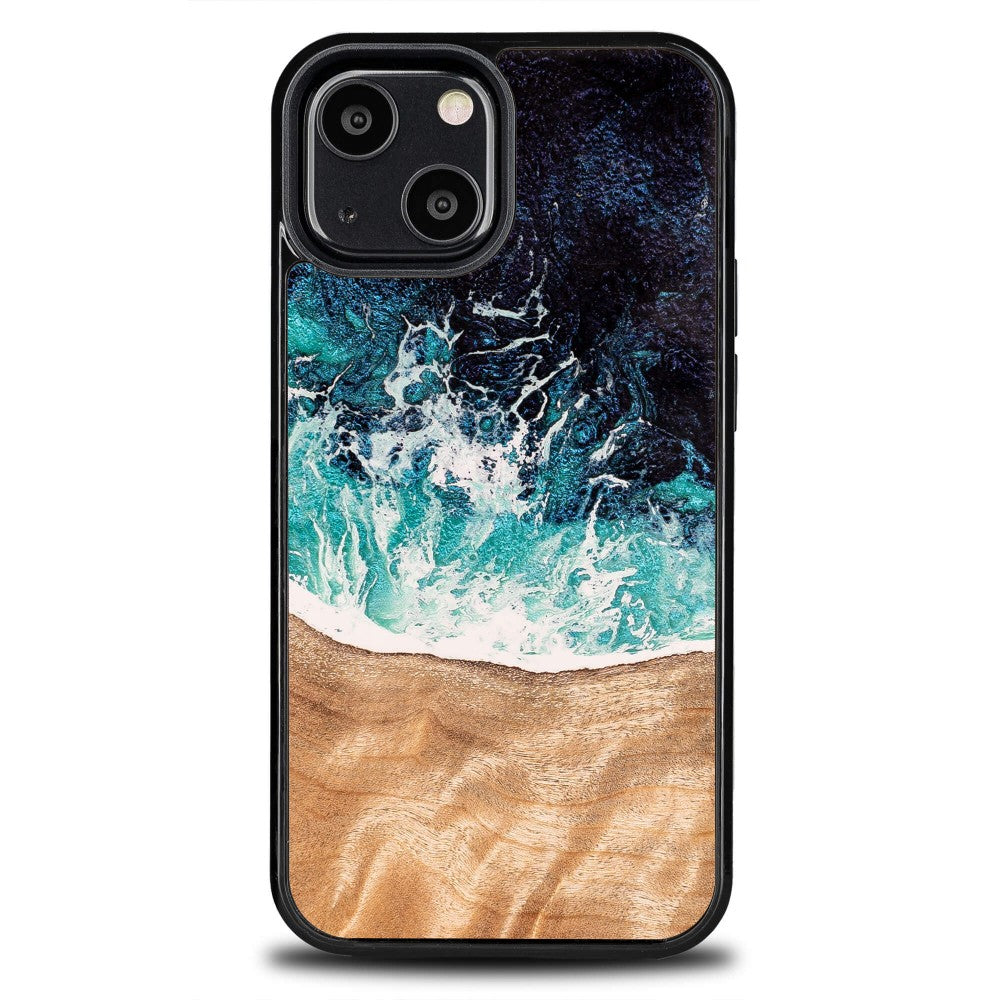 Holzhülle für iPhone 13 Mini, Bewood Unique Dream Island, Blau-Braun