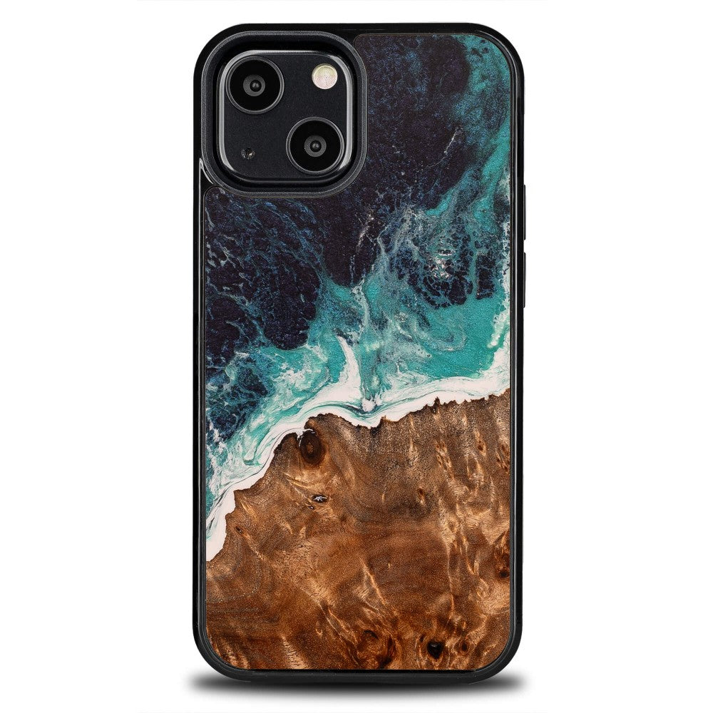 Holzhülle für iPhone 13 Mini, Bewood Unique Dream Island, Blau-Braun